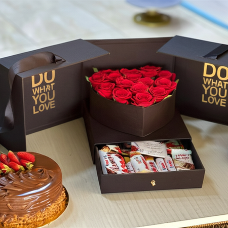  Luxury Red Rose & Chocolate Cake Gift Box