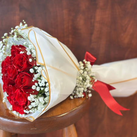 Red Rose & Baby's Breath Bouquet